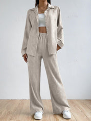 Solid Button Front Shirt & Trousers - Cora Coord