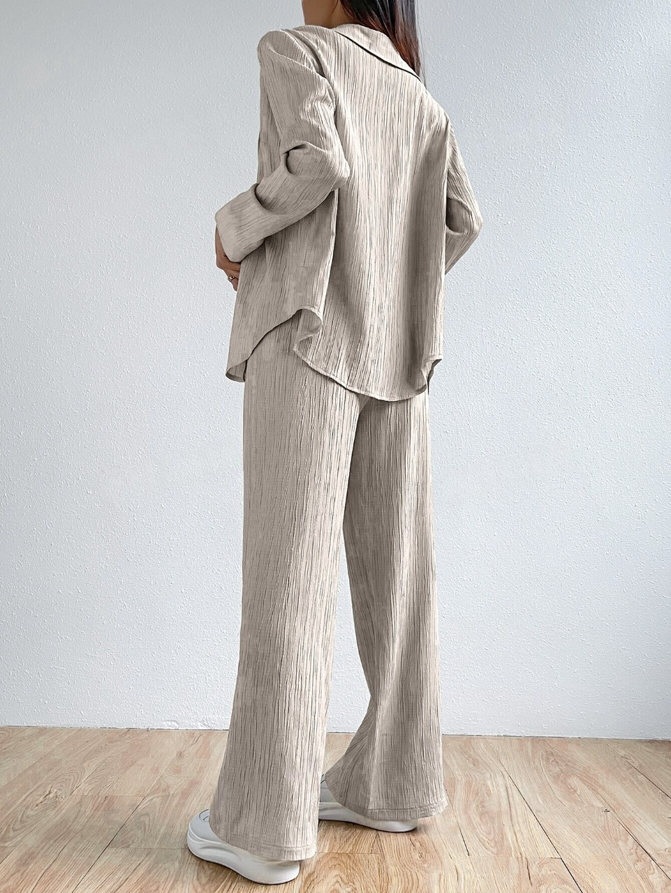 Solid Button Front Shirt & Trousers - Cora Coord