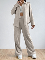 Solid Button Front Shirt & Trousers - Cora Coord