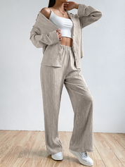 Solid Button Front Shirt & Trousers - Cora Coord